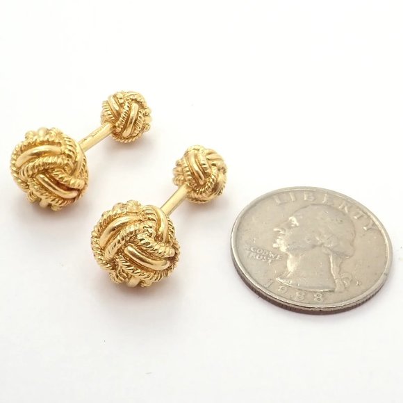 Rare! Vintage Tiffany & Co. 18k Yellow Gold Schlumberger Rope Knot Cufflinks - Picture 4 of 11